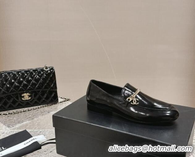 Shop Cheap Chanel Shiny Calfskin Loafers with Chain CC Black 424194