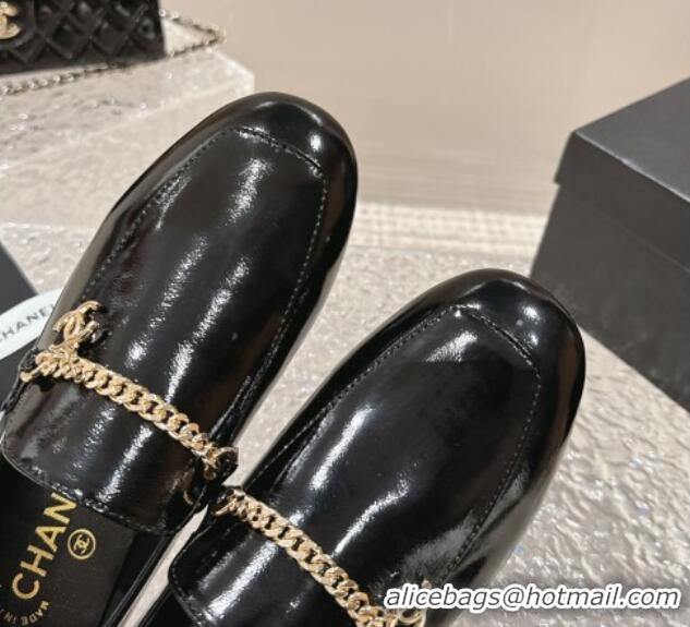 Shop Cheap Chanel Shiny Calfskin Loafers with Chain CC Black 424194