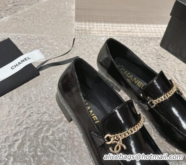 Shop Cheap Chanel Shiny Calfskin Loafers with Chain CC Black 424194