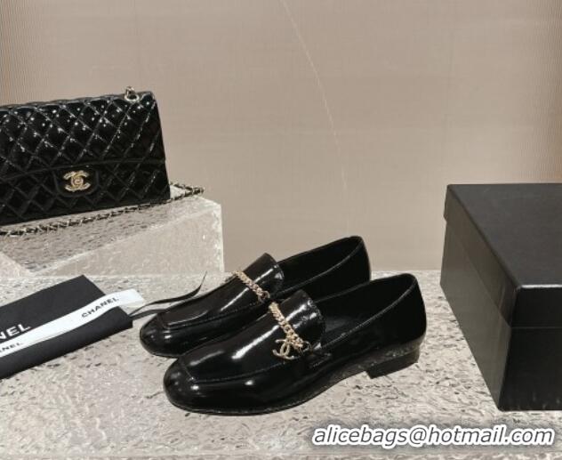 Shop Cheap Chanel Shiny Calfskin Loafers with Chain CC Black 424194