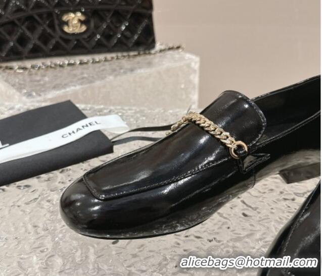 Shop Cheap Chanel Shiny Calfskin Loafers with Chain CC Black 424194