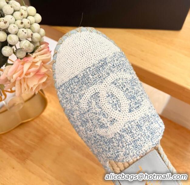 Unique Style Chanel Tweed & Sequins Espadrilles Flat Mules G45602 Light Blue 424196