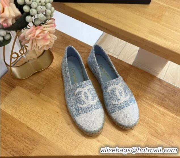 Low Cost Chanel Tweed & Sequins Espadrilles Flats G45602 Light Blue 424199