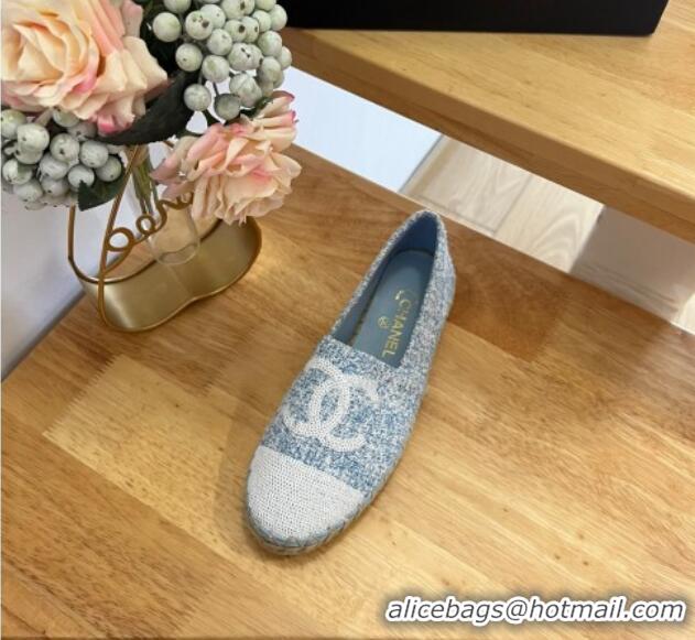 Low Cost Chanel Tweed & Sequins Espadrilles Flats G45602 Light Blue 424199