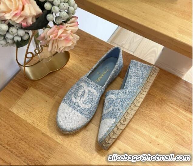 Low Cost Chanel Tweed & Sequins Espadrilles Flats G45602 Light Blue 424199