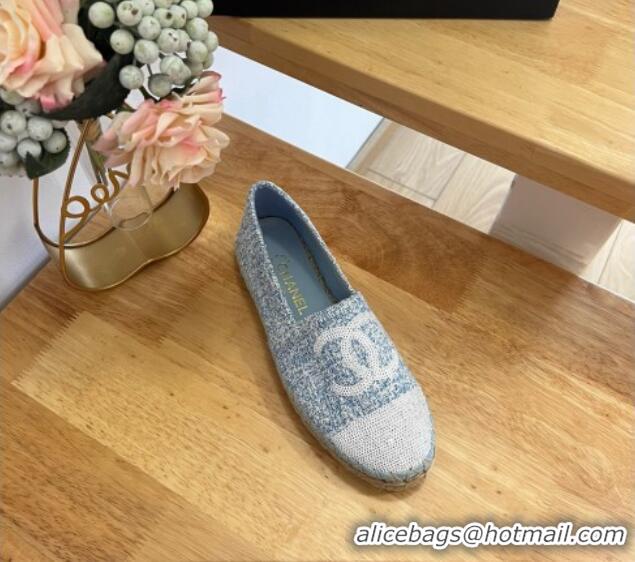 Low Cost Chanel Tweed & Sequins Espadrilles Flats G45602 Light Blue 424199