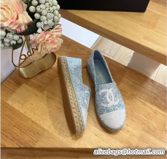 Low Cost Chanel Tweed & Sequins Espadrilles Flats G45602 Light Blue 424199