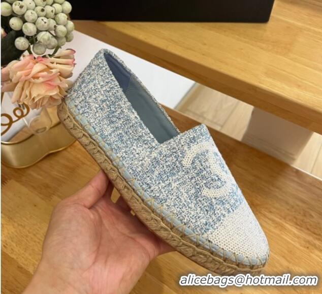 Low Cost Chanel Tweed & Sequins Espadrilles Flats G45602 Light Blue 424199