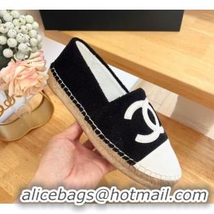 Top Design Chanel Towel Espadrilles Flats Black/White 424202