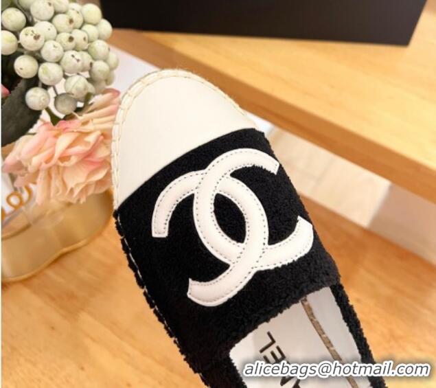 Top Design Chanel Towel Espadrilles Flats Black/White 424202