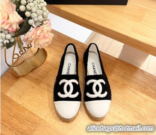 Top Design Chanel Towel Espadrilles Flats Black/White 424202