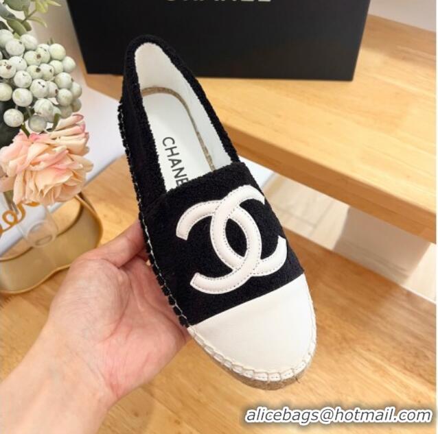 Top Design Chanel Towel Espadrilles Flats Black/White 424202