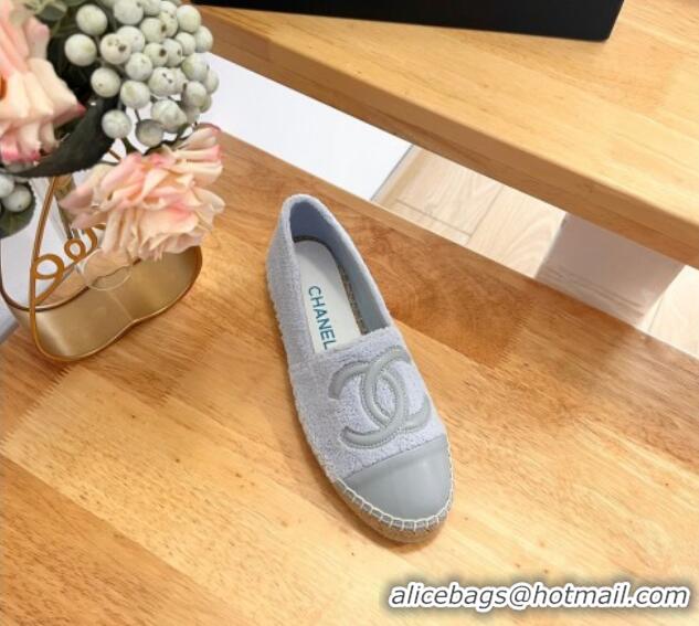 Sumptuous Chanel Towel Espadrilles Flats Grey 424204