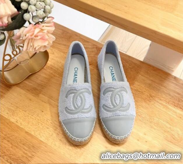 Sumptuous Chanel Towel Espadrilles Flats Grey 424204