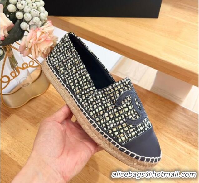 Pretty Style Chanel Tweed & Lambskin Espadrilles Flats G29762 Dark Blue 424205