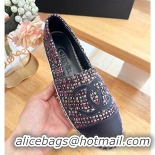 Most Popular Chanel Tweed & Lambskin Espadrilles Flats G29762 Purple 424206