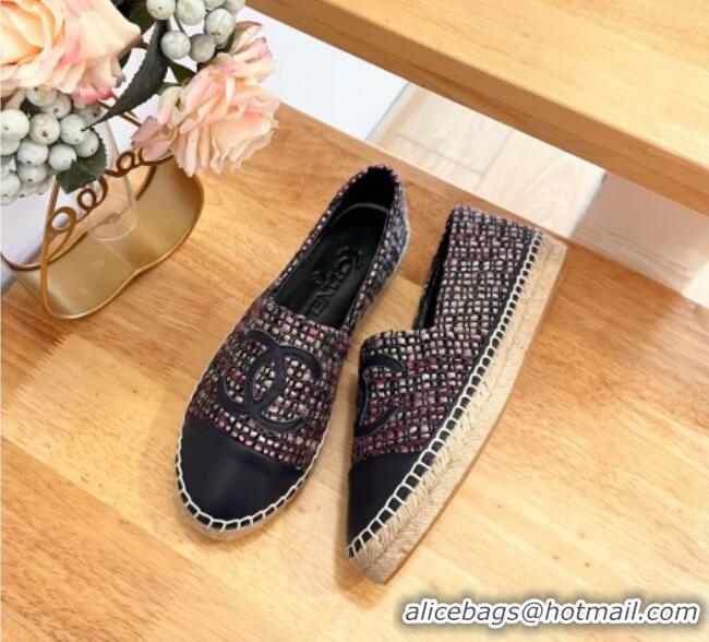 Most Popular Chanel Tweed & Lambskin Espadrilles Flats G29762 Purple 424206