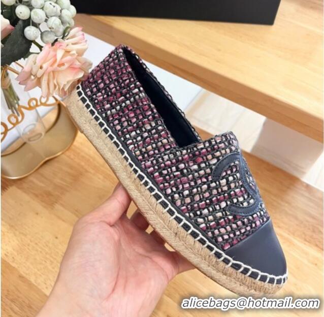 Most Popular Chanel Tweed & Lambskin Espadrilles Flats G29762 Purple 424206