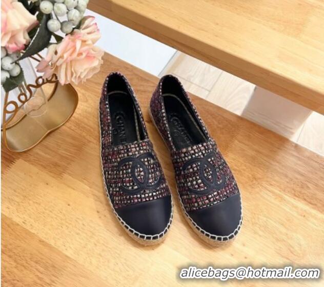 Most Popular Chanel Tweed & Lambskin Espadrilles Flats G29762 Purple 424206