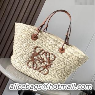 Original Cheap Loewe Anagram Basket Bag in Iraca Palm and Calfskin 8008 Beige/Brown 2024