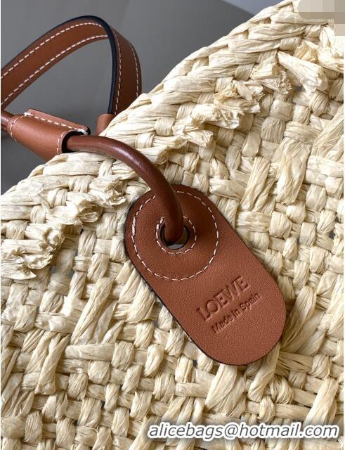 Original Cheap Loewe Anagram Basket Bag in Iraca Palm and Calfskin 8008 Beige/Brown 2024