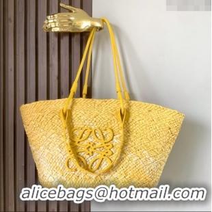 Super Quality Loewe Anagram Basket Bag in Iraca Palm and Calfskin 8008 Yellow 2024