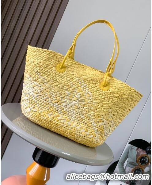 Super Quality Loewe Anagram Basket Bag in Iraca Palm and Calfskin 8008 Yellow 2024