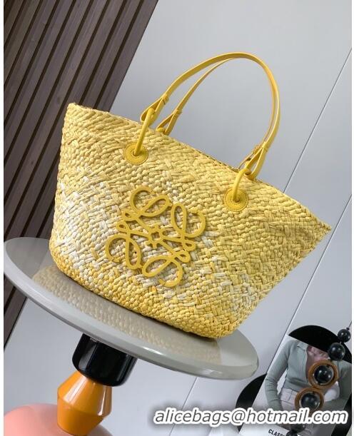 Super Quality Loewe Anagram Basket Bag in Iraca Palm and Calfskin 8008 Yellow 2024