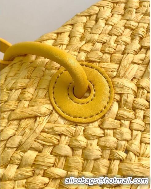 Super Quality Loewe Anagram Basket Bag in Iraca Palm and Calfskin 8008 Yellow 2024