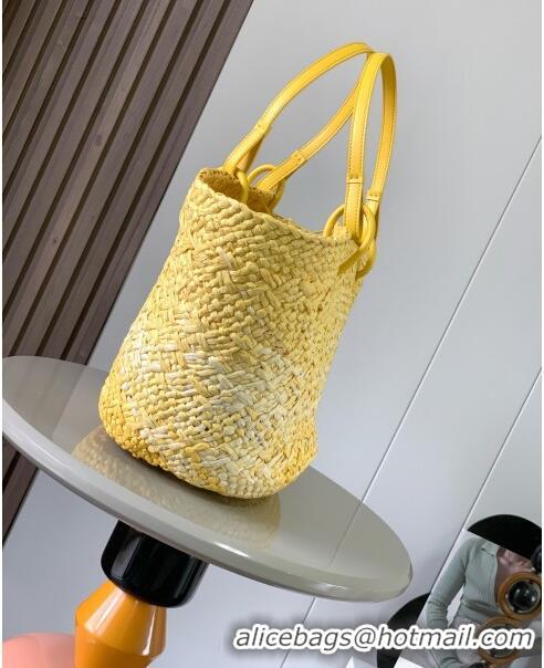 Super Quality Loewe Anagram Basket Bag in Iraca Palm and Calfskin 8008 Yellow 2024