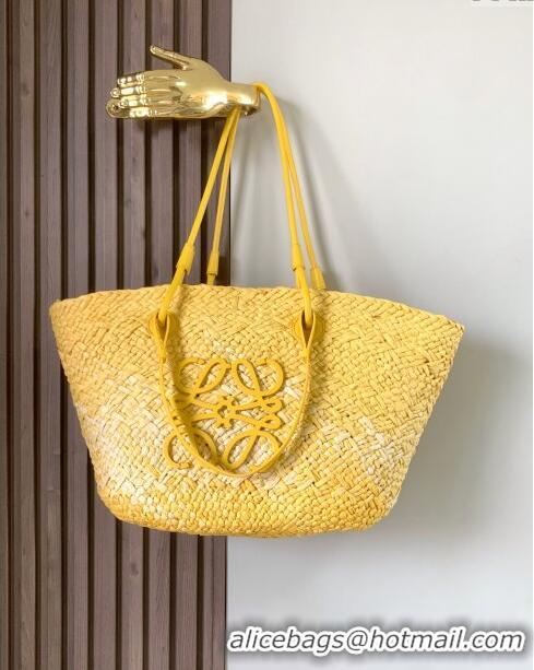 Super Quality Loewe Anagram Basket Bag in Iraca Palm and Calfskin 8008 Yellow 2024