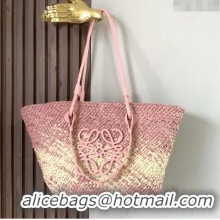 Top Quality Loewe Anagram Basket Bag in Iraca Palm and Calfskin 8008 Pink 2024