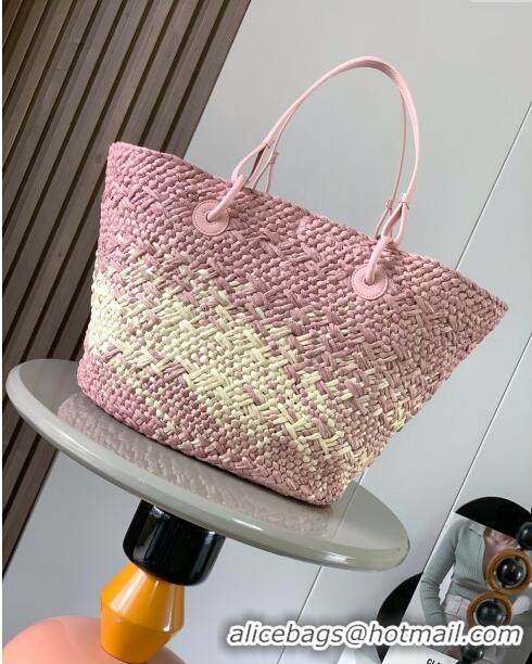 Top Quality Loewe Anagram Basket Bag in Iraca Palm and Calfskin 8008 Pink 2024