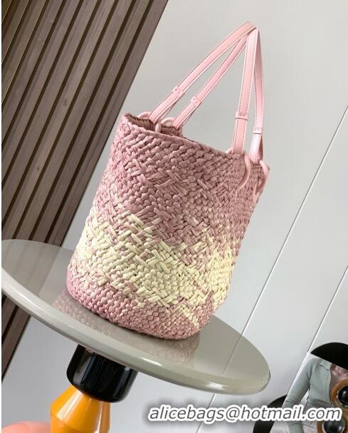 Top Quality Loewe Anagram Basket Bag in Iraca Palm and Calfskin 8008 Pink 2024