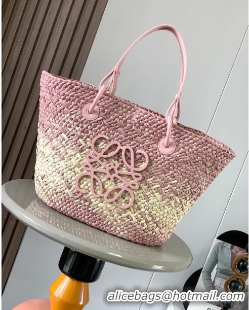 Top Quality Loewe Anagram Basket Bag in Iraca Palm and Calfskin 8008 Pink 2024