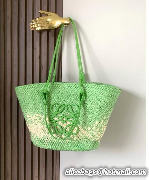 Reasonable Price Loewe Anagram Basket Bag in Iraca Palm and Calfskin 8008 Grass Green 2024