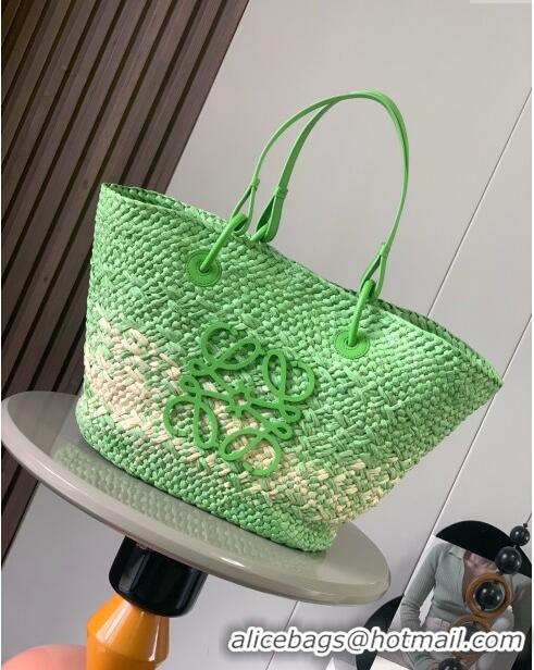 Reasonable Price Loewe Anagram Basket Bag in Iraca Palm and Calfskin 8008 Grass Green 2024