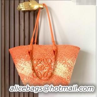 Super Quality Loewe Anagram Basket Bag in Iraca Palm and Calfskin 8008 Orange 2024