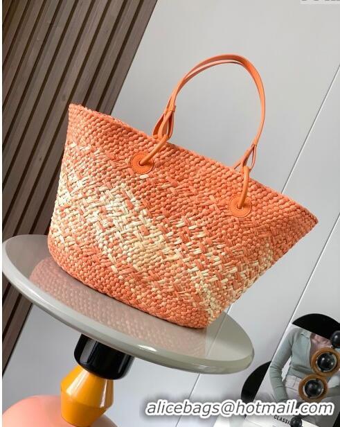 Super Quality Loewe Anagram Basket Bag in Iraca Palm and Calfskin 8008 Orange 2024