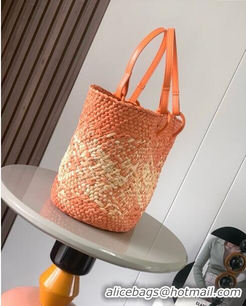 Super Quality Loewe Anagram Basket Bag in Iraca Palm and Calfskin 8008 Orange 2024