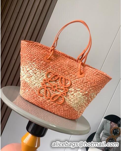 Super Quality Loewe Anagram Basket Bag in Iraca Palm and Calfskin 8008 Orange 2024