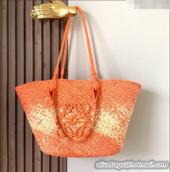 Super Quality Loewe Anagram Basket Bag in Iraca Palm and Calfskin 8008 Orange 2024