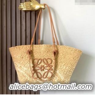 Buy Cheap Loewe Anagram Basket Bag in Iraca Palm and Calfskin 8008 Beige/Brown 2024