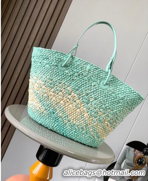 Grade Design Loewe Anagram Basket Bag in Iraca Palm and Calfskin 8008 Mint Green 2024