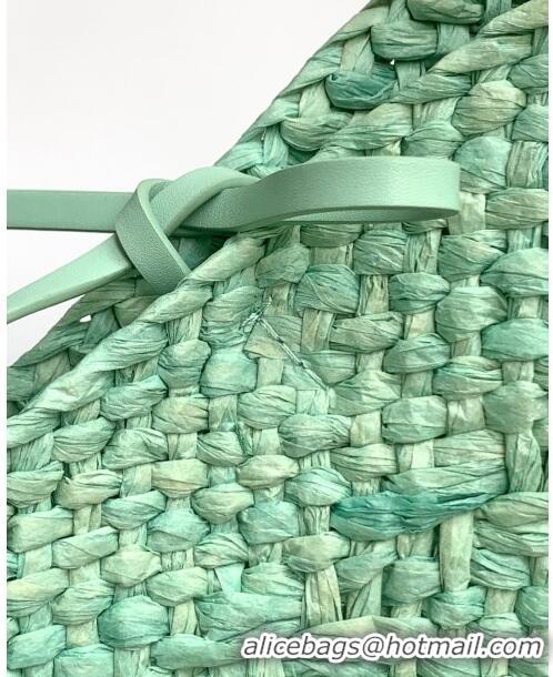 Grade Design Loewe Anagram Basket Bag in Iraca Palm and Calfskin 8008 Mint Green 2024