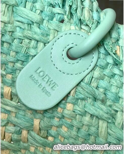 Grade Design Loewe Anagram Basket Bag in Iraca Palm and Calfskin 8008 Mint Green 2024