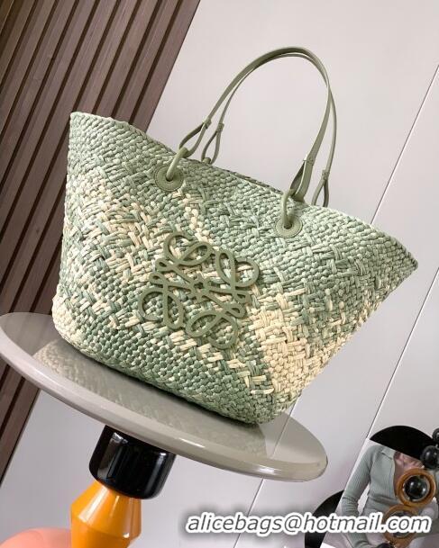 New Design Loewe Anagram Basket Bag in Iraca Palm and Calfskin 8008 Olive Green 2024