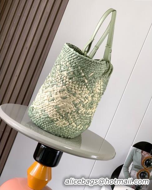 New Design Loewe Anagram Basket Bag in Iraca Palm and Calfskin 8008 Olive Green 2024