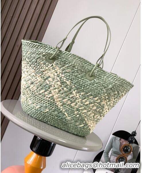 New Design Loewe Anagram Basket Bag in Iraca Palm and Calfskin 8008 Olive Green 2024