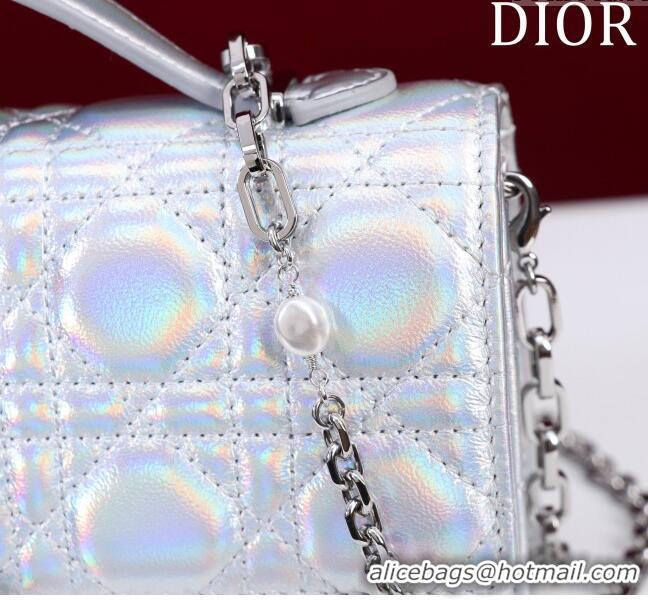 Well Crafted Dior My Dior Mini Bag in Cannage Metalica Lambskin 0980 Silver 2024